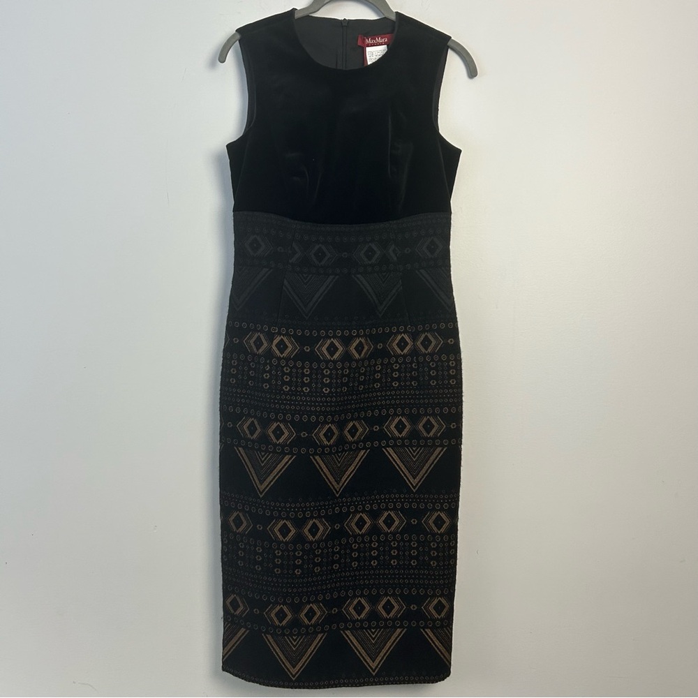 MaxMara| Black Dress with Bronze Geometric Design sz 6 NWT